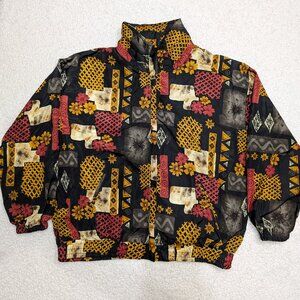 VTG 90s Windbreaker Jacket L Abstract Geometric Floral Hip Hop Bomber Rare